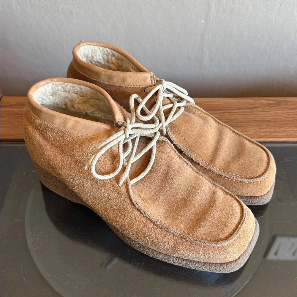 Vintage 70s Desert Chukka Suede Sherpa Lines Boots - Picture 4 of 10